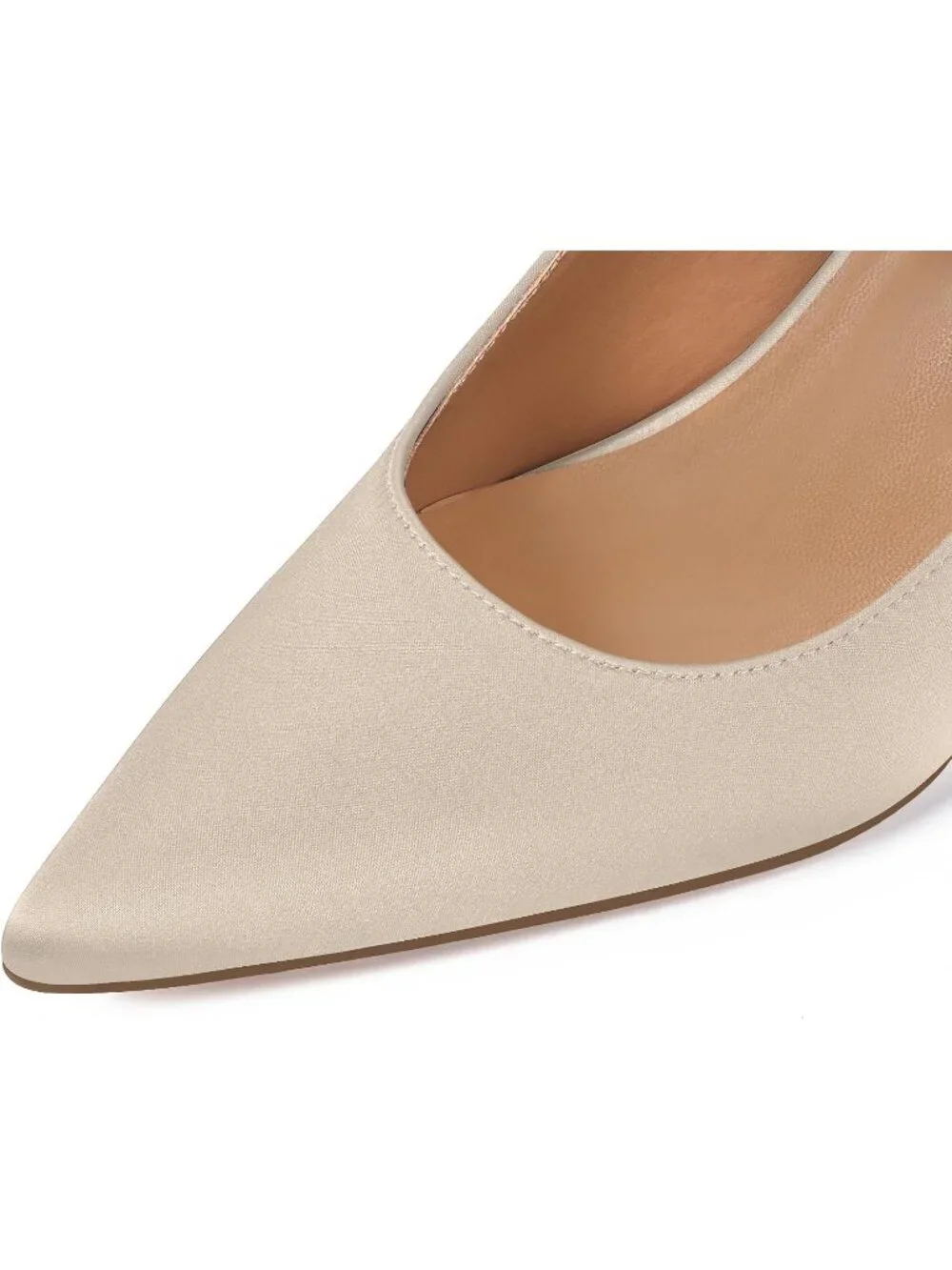 Women's Satin-Nude Rhinestone Heels Pointed Toe Slip On 4